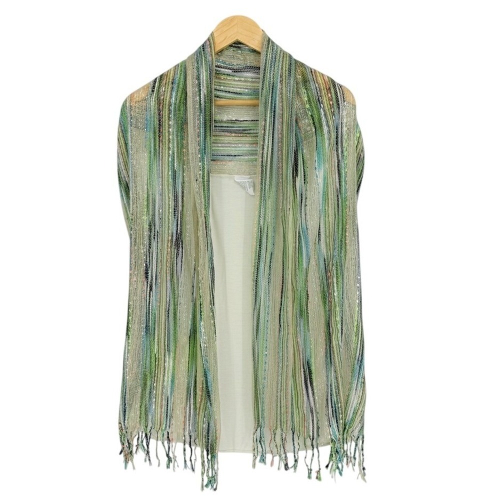 Bohemian‎ Shacker Knit Vest Tank Top Multi-Color Metallic Fringe Gypsy Festival
